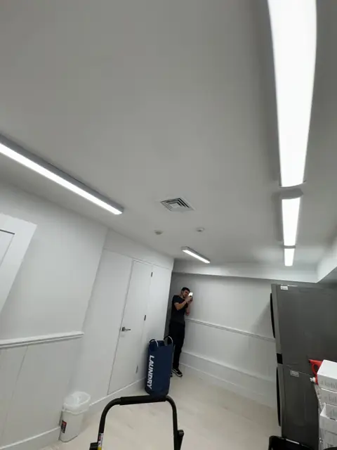 Linear LED fixtures in an office