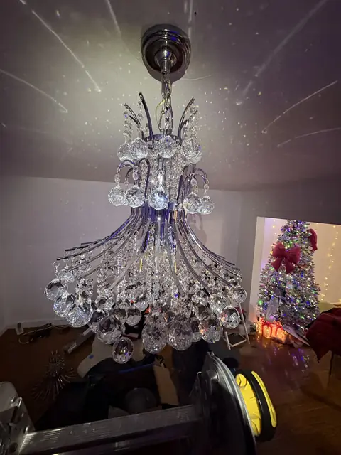 Crystal chandelier in a living room