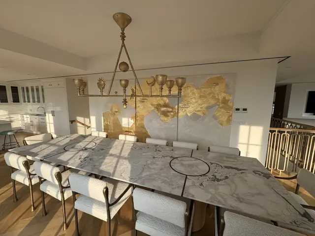 Statement chandelier over a dining table